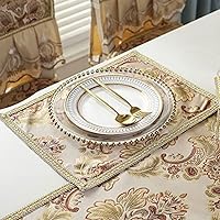 Embroidered Floral Pattern Table Place Mat Set of 6 Placemats Luxury Washable Heat Resistant Rectangle Table Mats for Kitchen Dining Table, 11