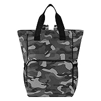Gray Classic Camouflage Diaper Bag Backpack for Women Men Large Capacity Baby Changing Totes with Three Pockets Multifunction Baby Nappy Bag for Playing Picnicking