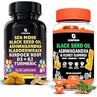 Sea Moss Capsules + Black Seed Oil Gummies Bundle, 60 Black Seed Gummies + 120 Sea Moss Pills, Immune Support with Vitamins and Multi Minerals Supplement Bundle