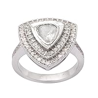 0.35 CTW Natural Diamond Polki Cockatil Ring 925 Sterling Silver Platinum Plated Slice Diamond Jewelry