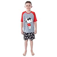 INTIMO Peanuts Boys' Joe Cool Snoopy Pajamas Short Sleeve Shirt And Shorts 2 Piece PJs Kids Sleepwear Set