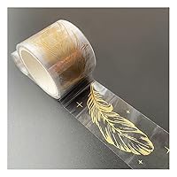 1 Roll Decorative Adhesive Tape for Scrapbook, 3cm x 3 Meters Gold Pattern Masking Washi Tape Sticker for Daily Planners, Journals, Gift Wrapping,Feather