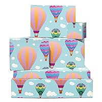 CENTRAL 23 Baby Shower Wrapping Paper - Neutral - Hot Air Balloons - 6 Sheets Gift Wrap - For Birthday, Chritmas, Holiday - For Girls and Boys - Comes With Fun Stickers