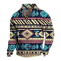 Mens Fashion Stand Up Collar Vintage Sweatshirt Trendy Western Ethnic Print Long Sleeve Shirts Pullover for Men