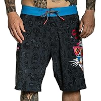 Sullen Party Panther SCM3962 New Black/Blue Water-Resistant Tattoo Graphic Board Shorts for Men