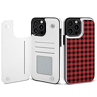 Red and Black Lumberjack Buffalo Plaid Phone Case Compatible for iPhone 15/iPhone 15 Plus/iPhone 15 Pro/iPhone 15 Pro Max Card Holder Wallet Protector Cover