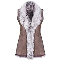 Ladies Taupe Women's Soft Real Toscana Sheepskin Leather Gilet Waistcoat