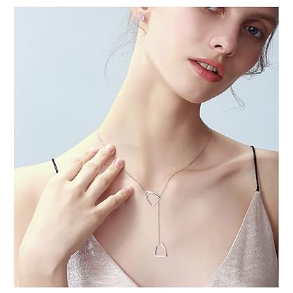 YFN Horse Gift Jewelry 925 Sterling Silver Simple Double Horse Strirrup Lariat Necklace Horse Gift For Women Girls