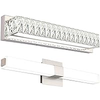 ZUZITO Bundle Modern Dimmable Bathroom Vanity Light Fixtures Over Mirror Brushe Nikcel 24 inch Bath Light with Crystal 30 inch Wall Lighting