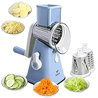 FAVIA Rotary Cheese Grater with Handle - Vegetable Shredder with 3 Stainless Steel Drum Blades, Round Mandoline Slicer Nuts Grinder, BPA Free Dishwasher Safe (Ceil)