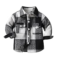 Toddler Baby Boys Plaid Flannel Shirt Long Sleeve Button Down Shirts Shacket Jackets Coat Winter Warm Shirt