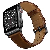 Compatible with Apple Watch Band 49mm 45mm 44mm 42mm, Men Women Genuine Leather Band Replacement Strap for iWatch Band Series Ultra 2/1 SE 9 8 7 6 5 4 3 2 1, Retro Dark Brown/Black