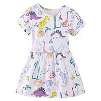 Toddler Girls Short Sleeve Dinosaur Print Princess Dress Dance Party Dresses Clothes Girls Short Party Dresses Size 12