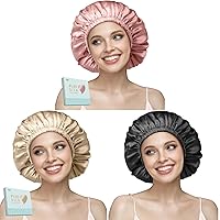 YFONG 3 Pack 22 Momme 100% Mulberry Silk Bonnet (Pink+Champagne+Black)，All Gift Box Packaging