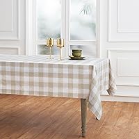 Solino Home Buffalo Checks Linen Tablecloth 60 x 120 Inch – 100% Pure Linen Natural and White Plaid Tablecloth – Machine Washable Farmhouse Tablecloth