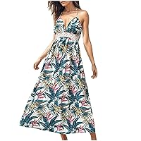 Sleeveless Backless Sundress for Women Belted Tiered Boho Maxi Dress Boho Summer Beach Dress Maxi Long Dresses