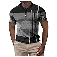 Mens Polo Shirts Short Sleeve Pattern Waffle Knit Golf Shirts Casual Vintage V Neck Button up Athletic Pullover Tees