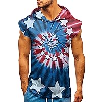 Mens Workout Hooded Tank Tops Retro Patriotic American Flag Sleeveless Gym Hoodies Bodybuilding Muscle Cut Off T Shirt