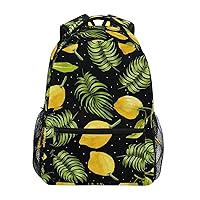 ALAZA Lemon Fruits and Palm Leaves on Black Background Backpack for Women Men,Travel Trip Casual Daypack College Bookbag Laptop Bag Work Business Shoulder Bag Fit for 14 Inch Laptop