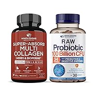 Super-Absorb Multi Collagen Pills (Type I II III V X) Organic Herbs and Bioperine + Organic Probiotics 100 Billion CFU, Dr Formulated Probiotics for Women, Probiotics for Men and Adults Bundle