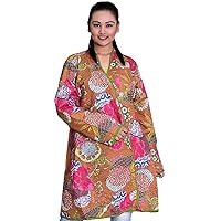 Indian 100% Cotton Kantha Work Jacket Women Girl's Ethnic Coat Outwear Oversize Fruit Print