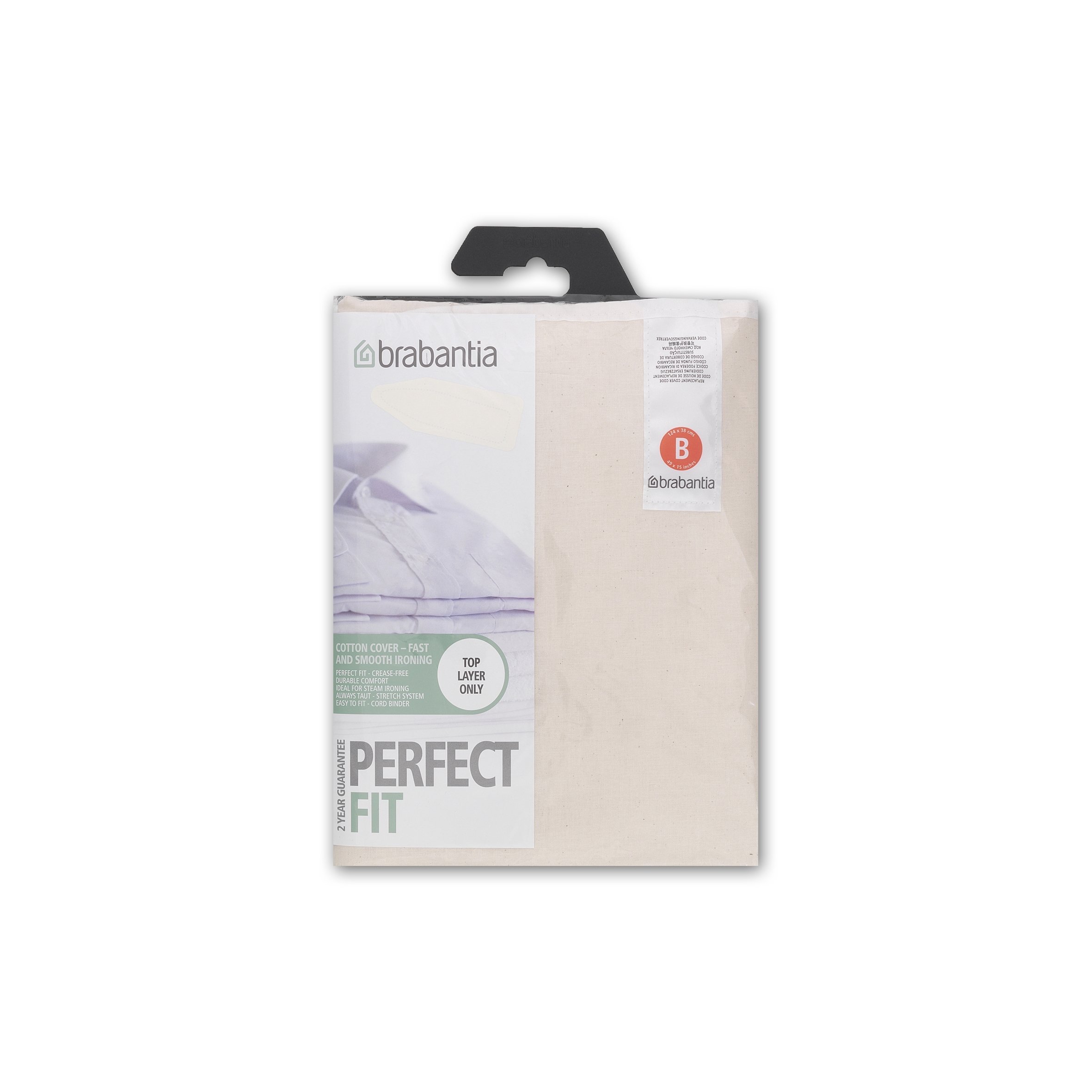 Brabantia Durable Cotton Top Layer Ironing Board Cover, Size B (49 x 15 in), Ecru