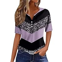 Summer Tops for Women 2024 Fashion Gym Summers Blouses Short Sleeve Oversize Comfy T Shirt for Women Loose Purple M