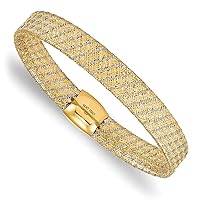 14 kt Two Tone Gold Mesh Fancy Stretch Bangle Bracelet 7.5 Inches x 9 mm