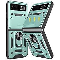 for Motorola Razr 2023 Case with Camera Cover & Kickstand, Slide Lens Protection + 360° Rotate Ring Stand, Impact-Resistant, Shockproof, Protective Bumper,Cases for Moto Razr 2023(Dark Green)