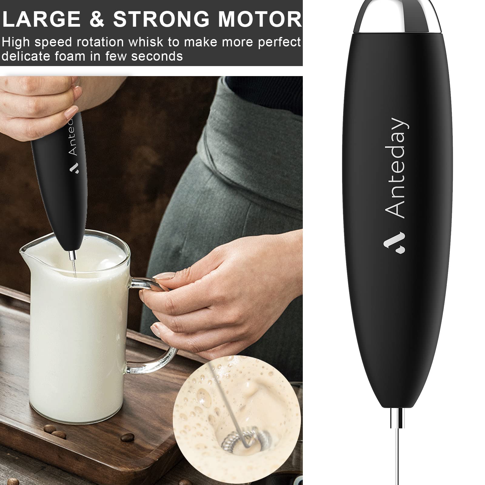 Milk Frother, Hand Mixer, Frother for Coffee, Anteday Battery Operated (Not Included) Electric Mini Matcha Whisk Hand Coffee Frother Electric Drink Stirrer for Lattes, Cappuccino, Hot ChocolateHe