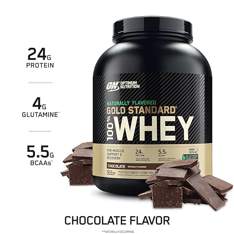 Optimum Nutrition Gold Standard 100 Whey Protein Powder Packaging May Vary, Naturally Flavored Chocolate, Chocolate, 76.8 Ounce