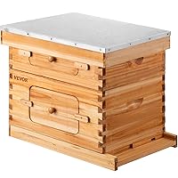 VEVOR Bee Hive, 10 Frame Complete Beehive Kit, Dipped in 100% Natural Beeswax Includes 1 Deep Brood & 1 Medium Honey Super Box with Waxed Foundations, for Beginners & Pro Beekeepers, 2 Layer