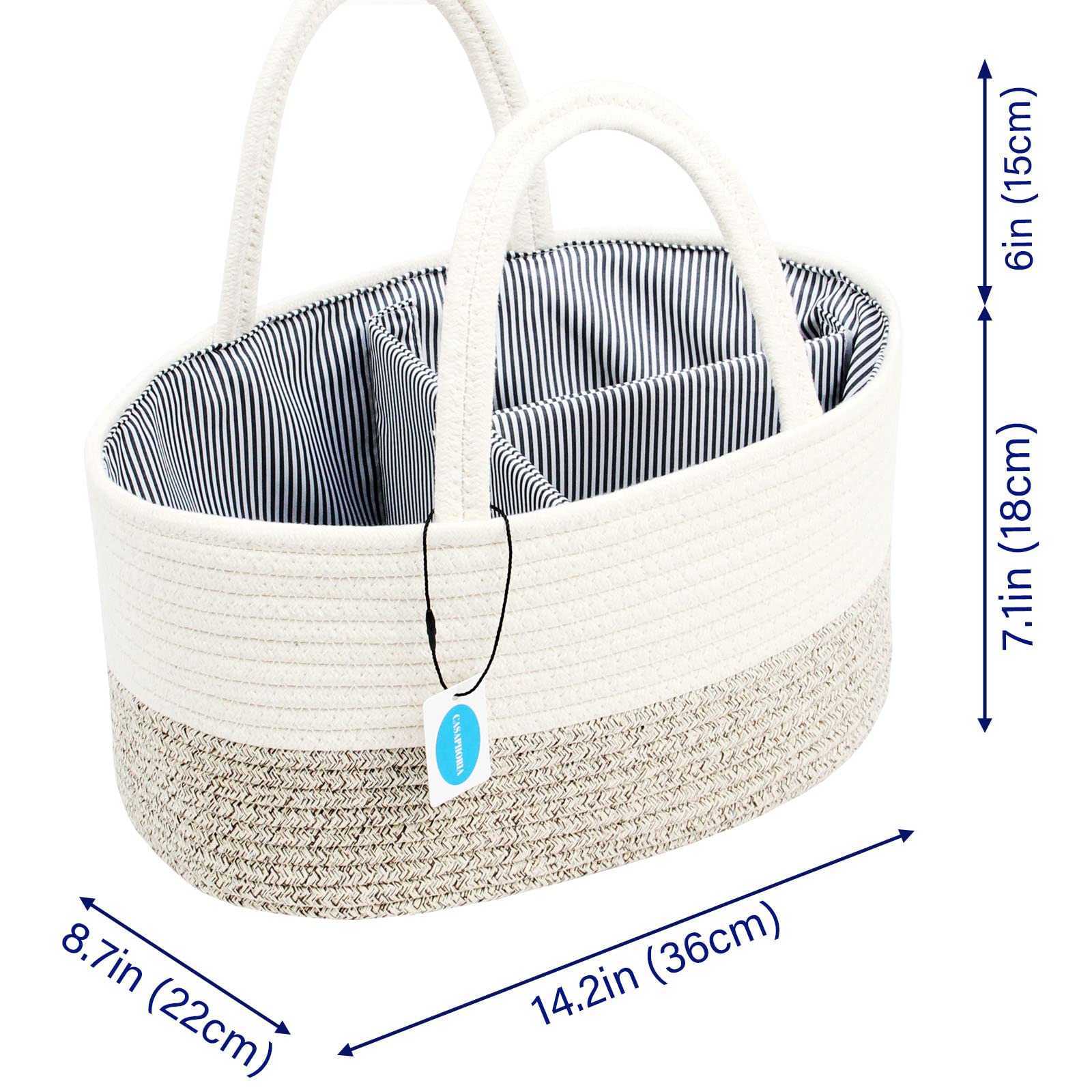 Casaphoria Diaper Caddy Organize,Cotton Rope Diaper Basket Caddy Baskets for Storage,100% Cotton Car Diaper Organizer with Removable Inserts,light brown(14.2''×8.7''×7.1'')