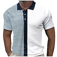 Polo Shirts for Men Summer Casual Short Sleeve Color Blocking Waffle Turndown Collar Button Pullover Golf Shirt Tops