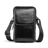 Hengwin Leather Phone Holster Fits for iPhone 14 Pro Max 13 Pro Max 12 Pro Max 11 XR 15 8 7 6 Plus Samsung Galaxy S24 Ultra Belt Pouch Wallet Case with Belt Clip Cell Phone Bag Crossbody Purse (Black)