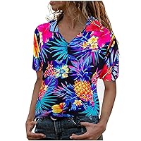 Floral Tops for Women Short Sleeve Casual Scoop Neck Tunics Gradient Color Print Vintage Graphic Tee Blouse Blue