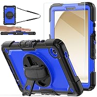 Samsung Galaxy Tab A9 Case with Tempered Glass Screen Protector,BLOSOMEET Samsung Tablet A9 Case for Kids w/S Pen Holder Stand Hand Shoulder Strap,Blue