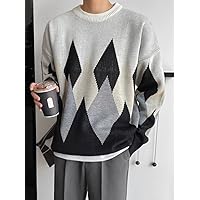 Sweaters for Men- Men 1pc Argyle Pattern Drop Shoulder Sweater (Color : Multicolor, Size : Medium)