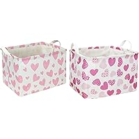 2 Pack Pink Heart Basket,Canvas Baby Gift Basket,Kids Toys Storage Basket,Baby Nursery,Room Decor,Bedroom,Bathroom,Playroom