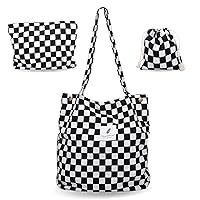 LEDAOU Tote Bag Women 3PCS Corduroy Shoulder Purse Cute Hobo Bags with Pockets Casual Handbags for Work School Gift