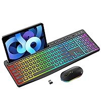 Wireless Keyboard and Mouse Combo with Backlit, 2.4G Full Size Ergonomic Rechargeable Light Up Computer Keyboard with Phone Tablet Holder,3-DPI Silent Mouse,Quiet Click, for Windows,Mac,PC,Laptop