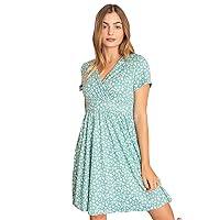 Eloges Women's Ditsy Floral Surplice Waist Band Flare Dress S to 3X Plus |EGS (Sage, Small)