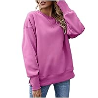 Pullover Sweatshirts for Women Fall Fashion 2023 Casual Crewneck Long Sleeve Side Split Solid Color Fleece Blouses