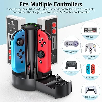 OIVO Switch Controller Charger Docking Station for Nintendo Switch/OLED Joycons/NES/ N64/ Supper Nintendo and Pro Controller, Switch Remote Charging Dock with 8 Game Slots for Joy-Con Controllers