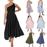 Summer Dresses for Women 2022 One Shoulder Flowy Beach Long Dress Boho Cocktail Dresses Party Casual Maxi Dress