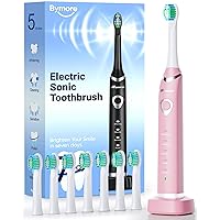 Bymore Electric Toothbrush for Adults,Travel Sonic Toothbrush with 8 Replacement Heads, Ultra Clean Rechargeable Toothbrush Portable Electric Toothbrush for Kids -Pink