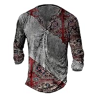Henley Long Sleeve Shirts for Men,Men's T-Shirt Vintage Casual Tops Goth Button Up V-Neck Sweatshirt Tee Shirt