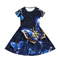 Toddler Dress Size 2-14T,Summer Short Sleeve Dressy with Pocket for Home Casual Travel Birthday Party