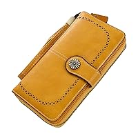 Women's RFID Blocking Large Capacity Leather Clutch Card Holder Organizer Ladies Wallet Long Wallets for Women with Wristle (Yellow)