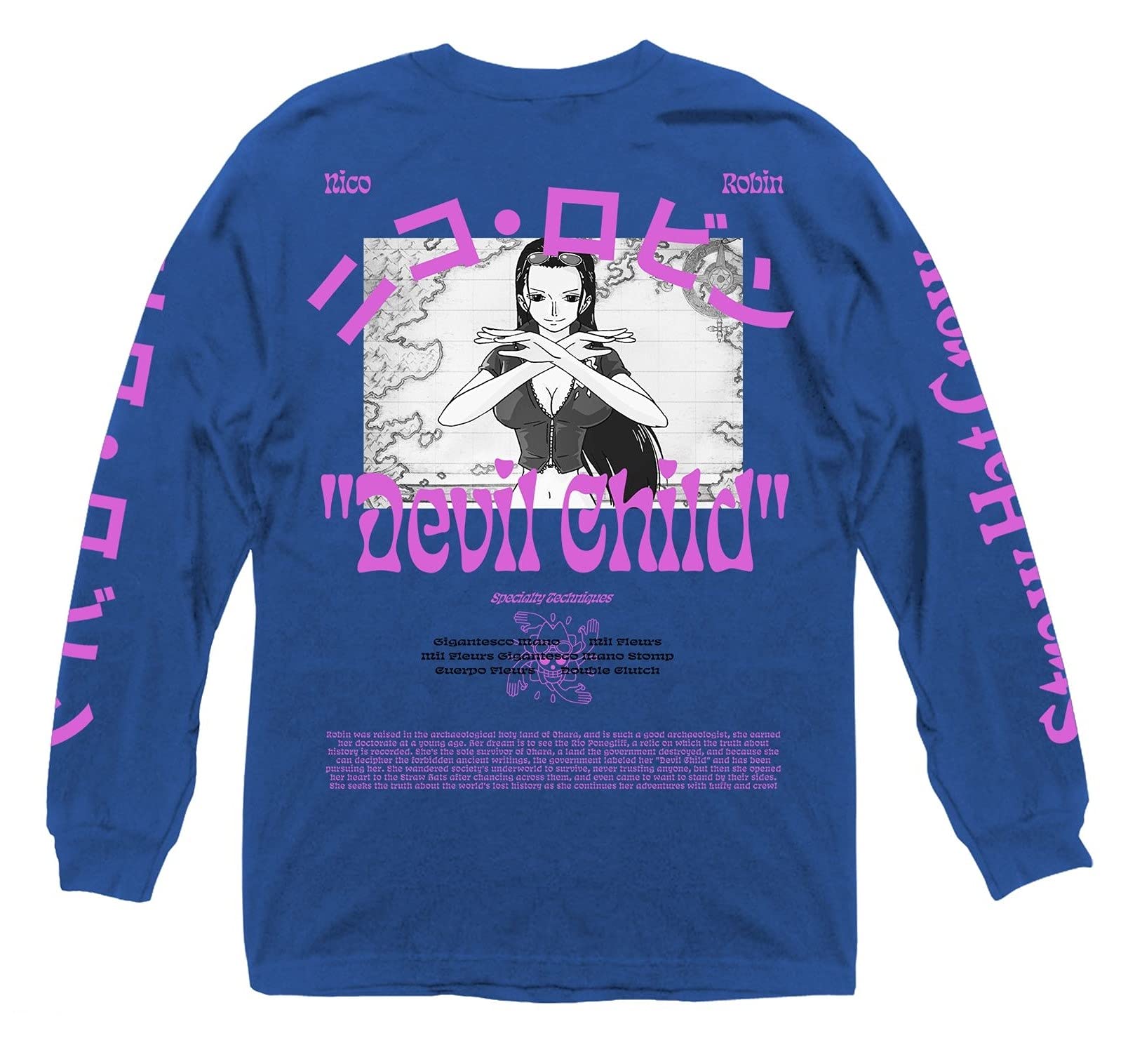 Ripple Junction One Piece Nico Robin Demon Child Anime Adult Long Sleeve Graphic T-Shirt